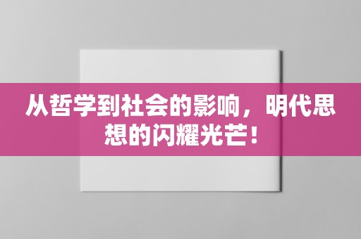 从哲学到社会的影响，明代思想的闪耀光芒！